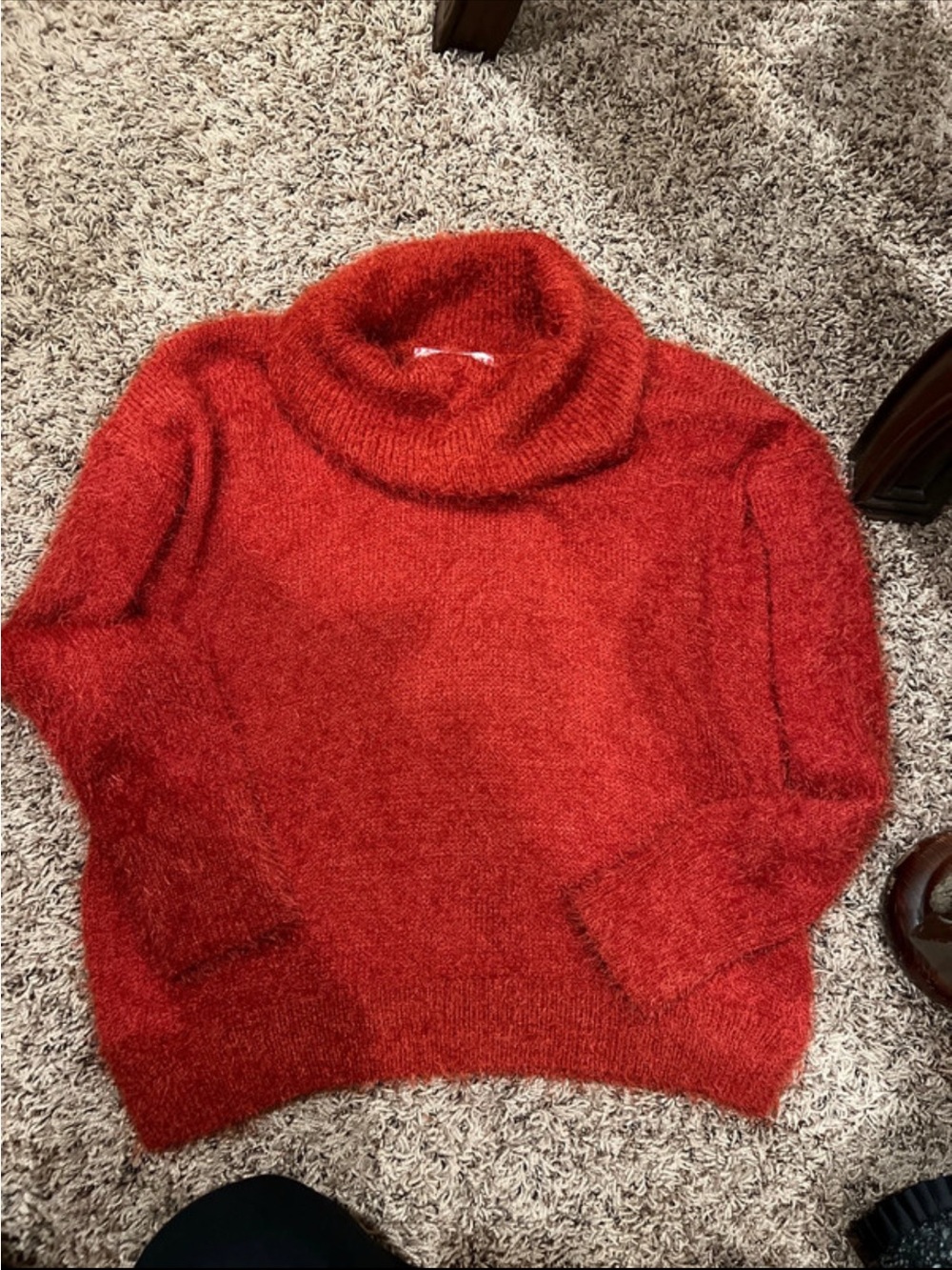 Pink Rose Red Fuzzy Turtleneck Sweater